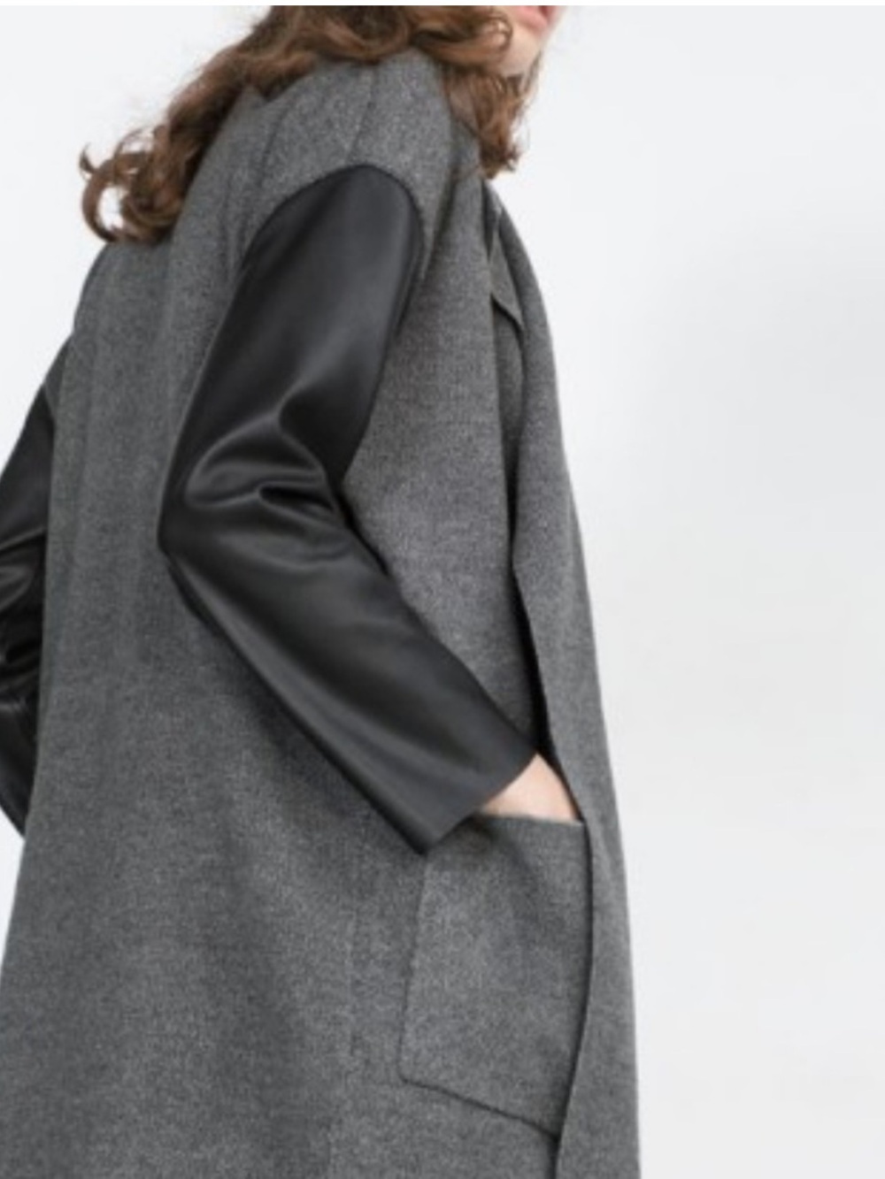 NWT ZARA KNIT Women’s Gray Coat & Faux Leather Sleeves
